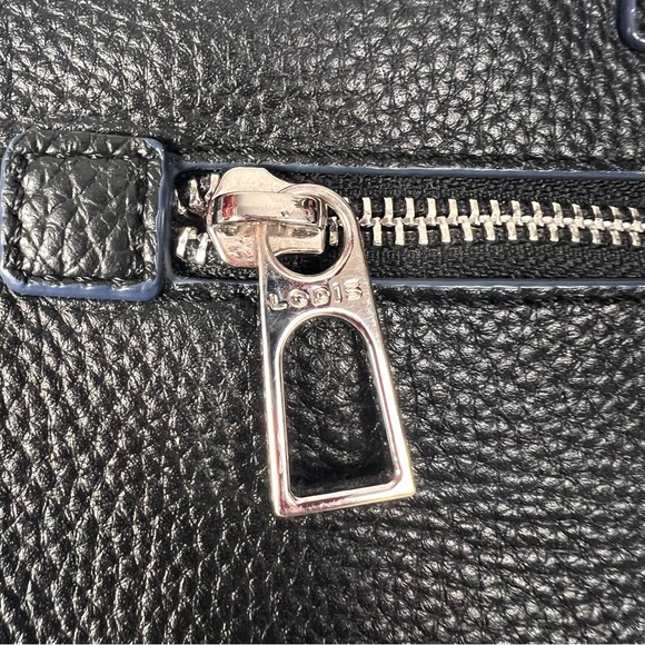 LODIS Black Pebbled Leather Charlotte Crossbody Bag with Blue Trim - Picture 10 of 14